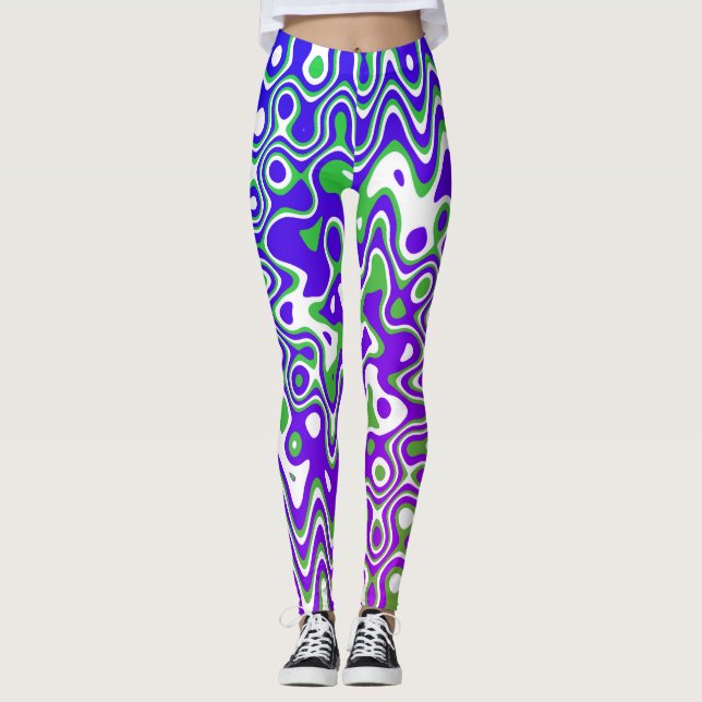 [Purple and Green] Swirls Op-Art Leggings (Front)