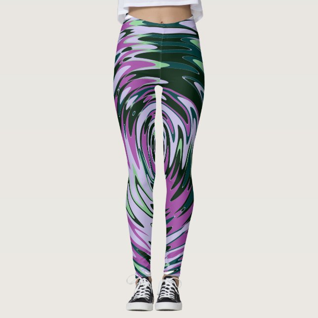 Purple and Green Swirly Leggings For Women (Front)