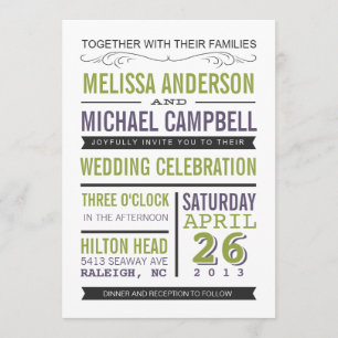 Purple and Green Typography Wedding Invitation