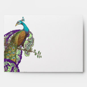 Purple and Green Vintage Peacock Wedding Envelope