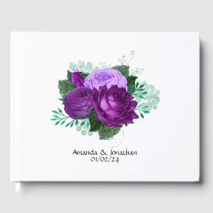 Purple and Green Watercolor Floral Wedding Guest Book