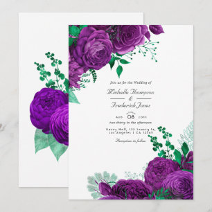 Purple and Green Watercolor Floral Wedding Invitation