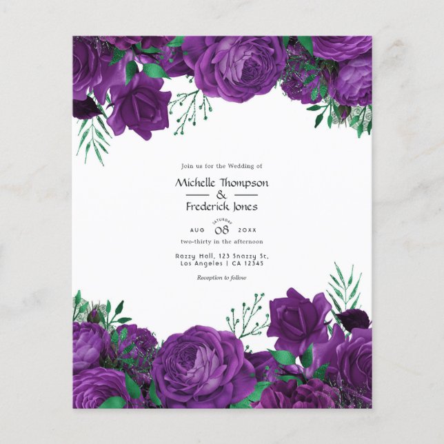 Purple and Green Watercolor Floral Wedding Invite Flyer (Front)