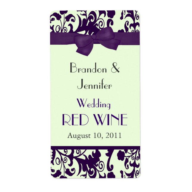 Purple and Green Wedding Mini Wine Labels (Front)