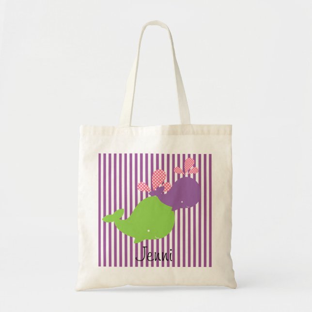 Purple and Green Whales on Stripe Custom Bag (Front)