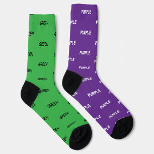 Purple and Green White Black Colour Names Socks