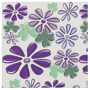 Purple and Green Wildflower and Clover Fabric