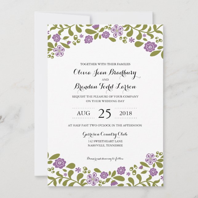 Purple and Green Wildflower Blossoms | Wedding Invitation (Front)