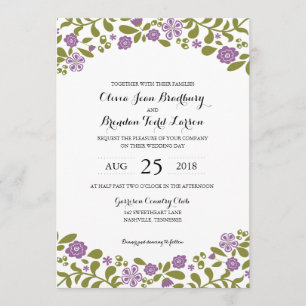 Purple and Green Wildflower Blossoms Wedding Invitation