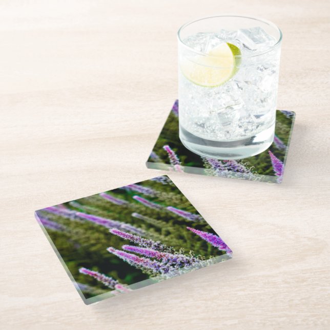 Purple and Green Wildflower Glass Coaster (Angled)