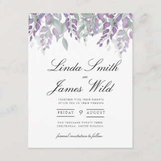 Purple and green wisteria and eucalyptus save the  enclosure card
