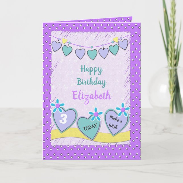 Purple and green with a name kids Birthday Card (Front)
