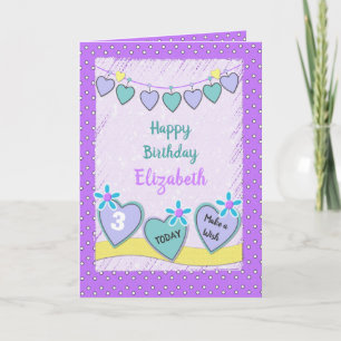 Purple and green with hearts and name card
