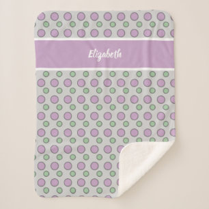 Purple and green with polka dots and name sherpa blanket