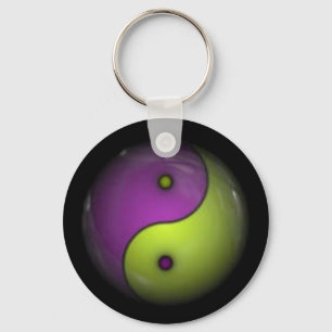 purple and green yin yang key ring