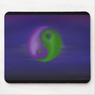 Purple and green ying and yang sky mouse mat