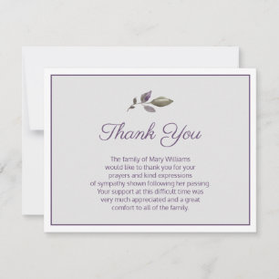 Purple and Greenery Funeral Thank You Note Card