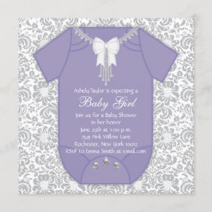 Purple and Grey Baby Shower Invitation