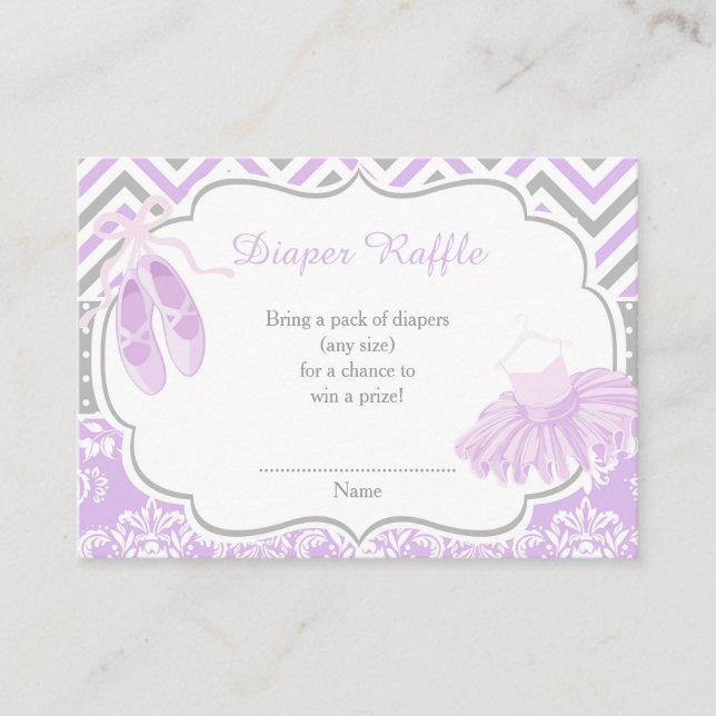 Purple and Grey Ballerina Baby Diaper Raffle Enclosure Card (Front)