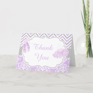 Purple and Grey Chevron Ballerina Thank You Card