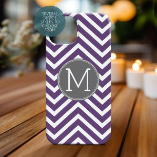 Purple and Grey Chevron Pattern with Monogram Case-Mate iPhone 14 Pro Case