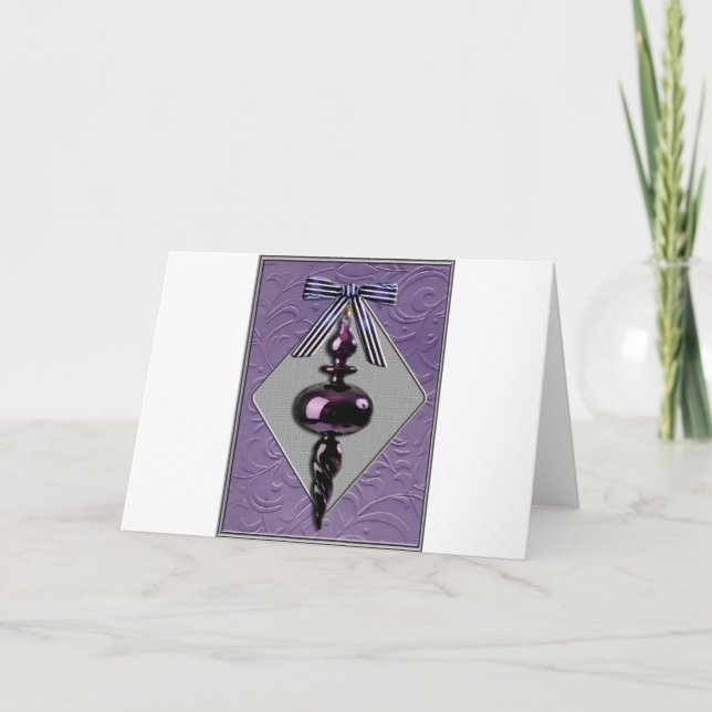 Purple and Grey Christmas Tree Ornament Holiday Card (Front)