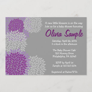 Purple and Grey Dahlia Baby Shower Invitation