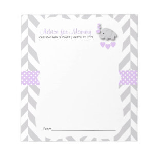 Purple and Grey Elephant   Baby Shower - Advice Notepad