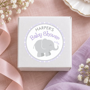 Purple and Grey Elephant Baby Shower Classic Round Sticker