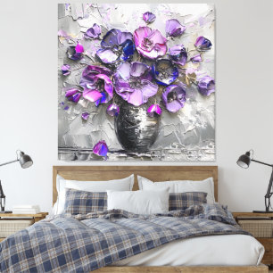 Purple and Grey Floral Art Prints
