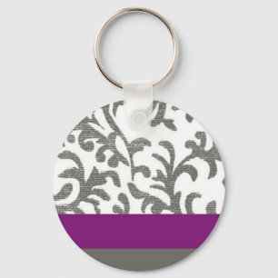 Purple and Grey Floral Pattern Key Ring