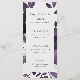 Purple and Grey Floral Wedding Menu Card