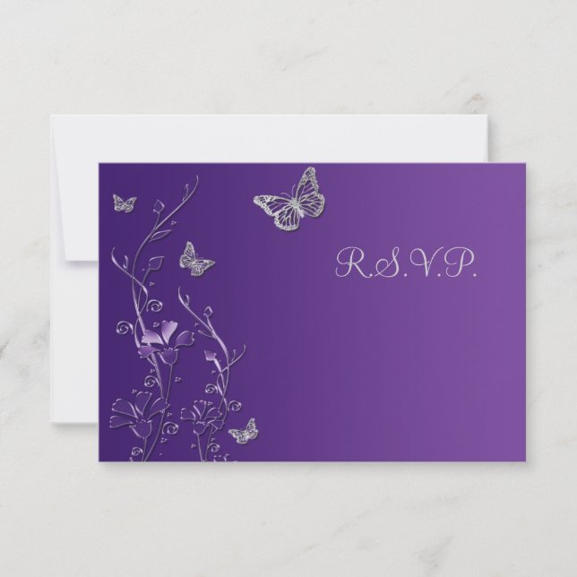 Purple and Grey Floral with Butterflies Reply Card (Front)