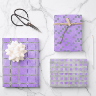 Purple and Grey Geometric Wrapping Paper Sheet