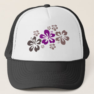 Purple and Grey Hibiscus Hawaii Souvenir Trucker Hat