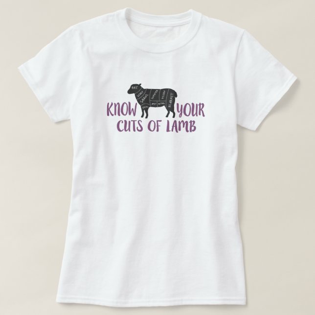 Purple and Grey Know Your Cuts of Lamb T-Shirt (Design Front)