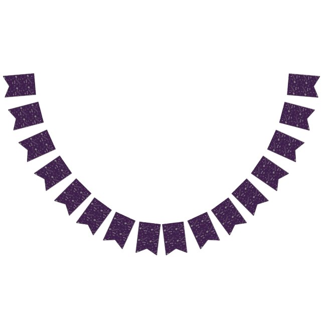 purple and grey pattern of birds, dots, footsteps, bunting  (All)