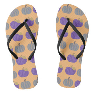 Purple and Grey Pumpkins Autumn Pattern FlipFlops