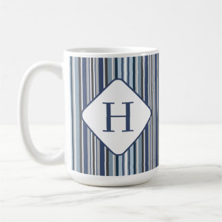 Purple and Grey Stripes w Initial Coffee Mug