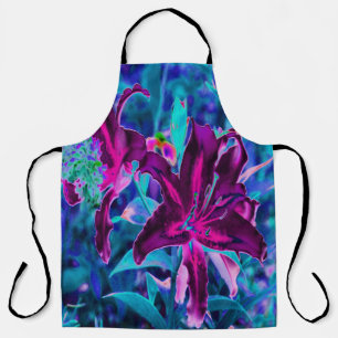 Purple and Hot Pink Abstract Oriental Lily Flowers Apron