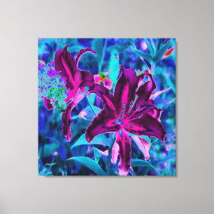Purple and Hot Pink Abstract Oriental Lily Flowers Canvas Print
