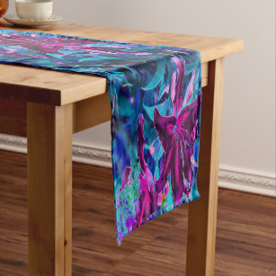 Purple and Hot Pink Abstract Oriental Lily Flowers Short Table Runner