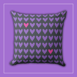 Purple and Hot Pink Hearts with Colourful Stripes Cushion