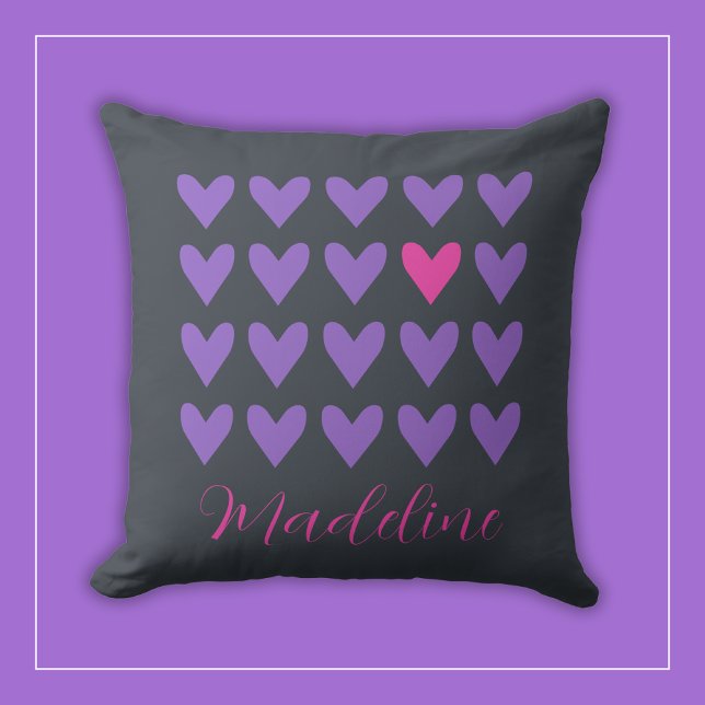 Purple and Hot Pink Hearts with Colourful Stripes Cushion (Creator Uploaded)