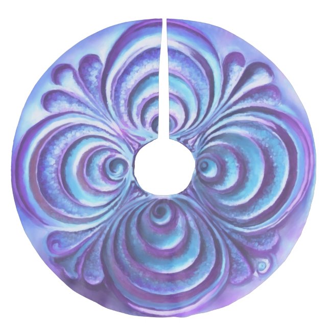Purple and Ice Blue Design Brushed Polyester Tree Skirt (Front)