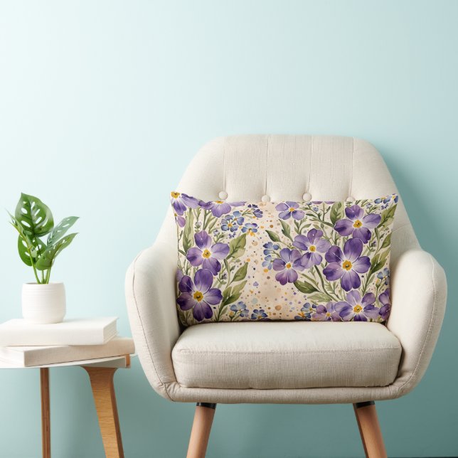 Purple and Indigo Floral Lumbar Cushion (Chair)