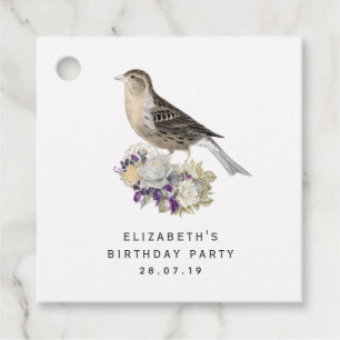 Purple and Ivory Floral Bird Damask Favour Tags