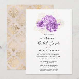 Purple and Ivory Floral Drive By Shower Invitation