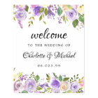Purple and Ivory Floral Wedding Welcome Sign