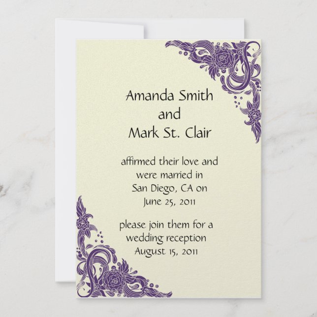 Purple and Ivory Post Wedding Reception Invitation (Front)
